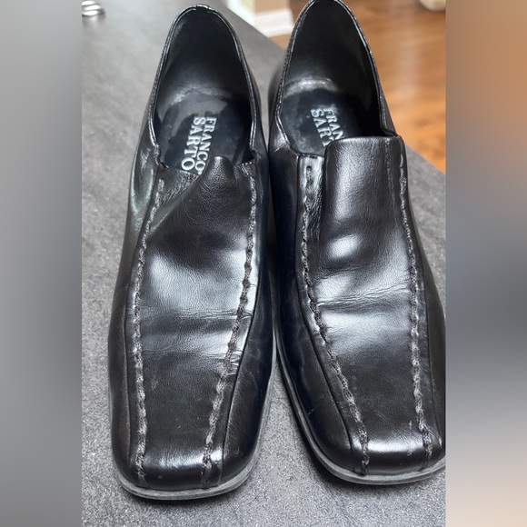 Franco Sarto Shoes - Franco Sarto Black Leather Block Heel Pumps 6M Square Toe Slip On